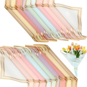 Papier transparent de couleur unie emballage de fleurs fraîches <span class=keywords><strong>bord</strong></span> doré pour bouquet emballage cadeau impression PE non couché double face pour la nourriture - Product Image 1
