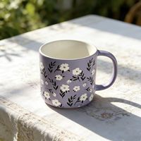 Bunga dilukis tangan lucu kustom layar sutra porselen cangkir susu teh keramik cangkir kopi untuk hadiah