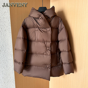 JANVENY Novità Inverno 2024 Piumino <span class=keywords><strong>Donna</strong></span> 90% Piuma d'Anatra Bianca Corto <span class=keywords><strong>Oversize</strong></span> con Cappuccio Spesso Caldo Antivento Parka Sciolto - Product Image 2