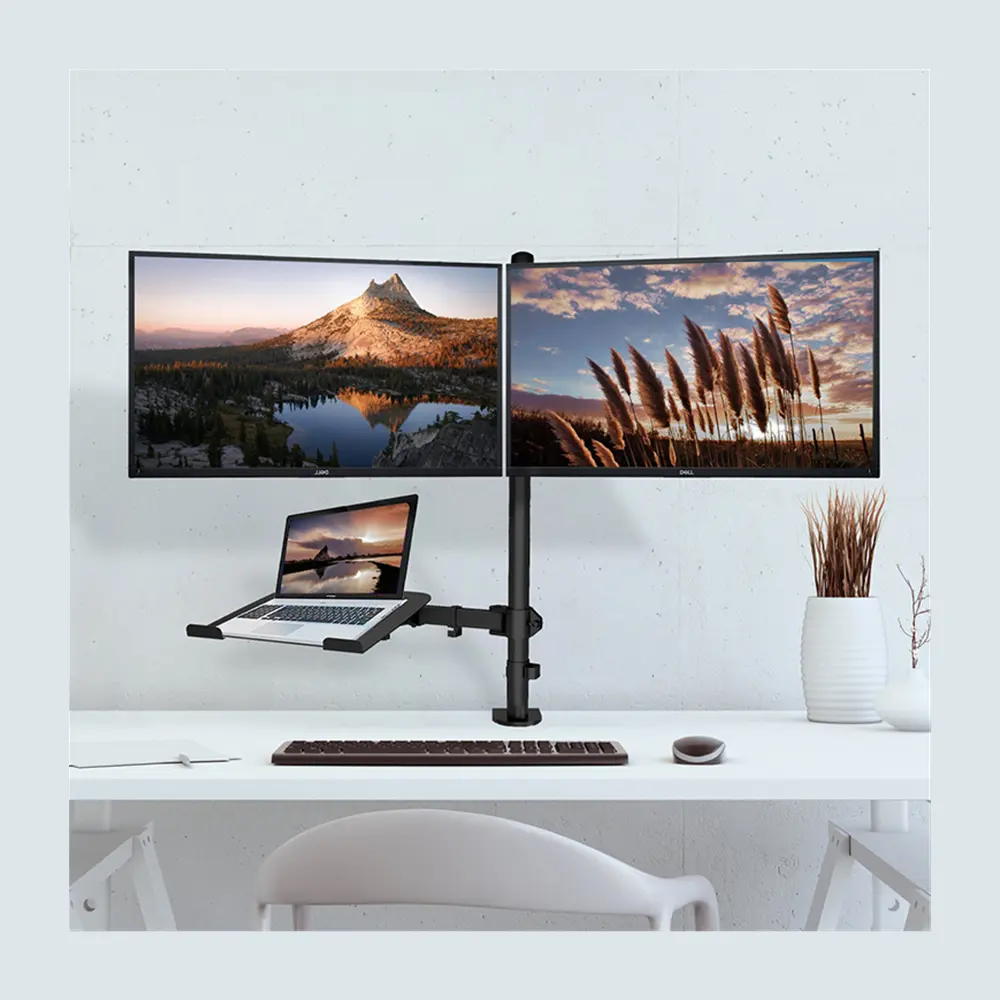 2 monitor + laptop flexible rotating desk arm solid stable