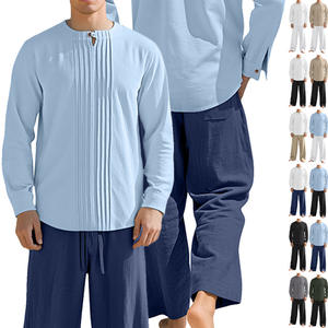 Df-165169 เสื้อเชิ้ตแขนยาวผ้าฝ้ายลินินผู้ชายสีทึบคอปกสวมใส่สบายๆทุกวันฤดูใบไม้ผลิฤดูใบไม้ร่วง - Product Image 6