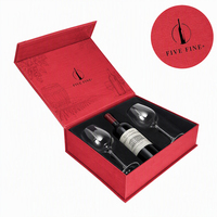 Boîte d'emballage rigide pour bouteille de vin avec logo personnalisé, fermeture magnétique, insert en mousse EVA pour 1 bouteille et 2 verres, vin rouge, champagne