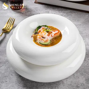 Atacado Qualidade Aperitivo Cerâmica Bowl Hotel Personalizado Duplo Branco Redondo Sobremesa Bandeja Casa E Cozinha Porcelana Sopa Placa