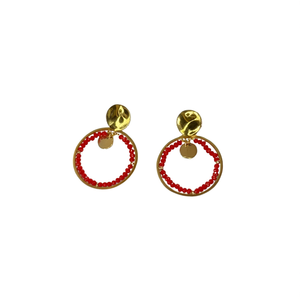 <b>Red</b> Beaded Hoop <b>Earrings</b> PVD Gold Plated 316L Stainless Steel Sustainable Resistant Fashion Jewelry - Product Image 2