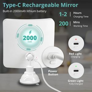 <span class=keywords><strong>Miroir</strong></span> cosmétique pliable éclairé avec capteur LED rechargeable 30X amélioré par le fabricant, avec ventouse - Product Image 6