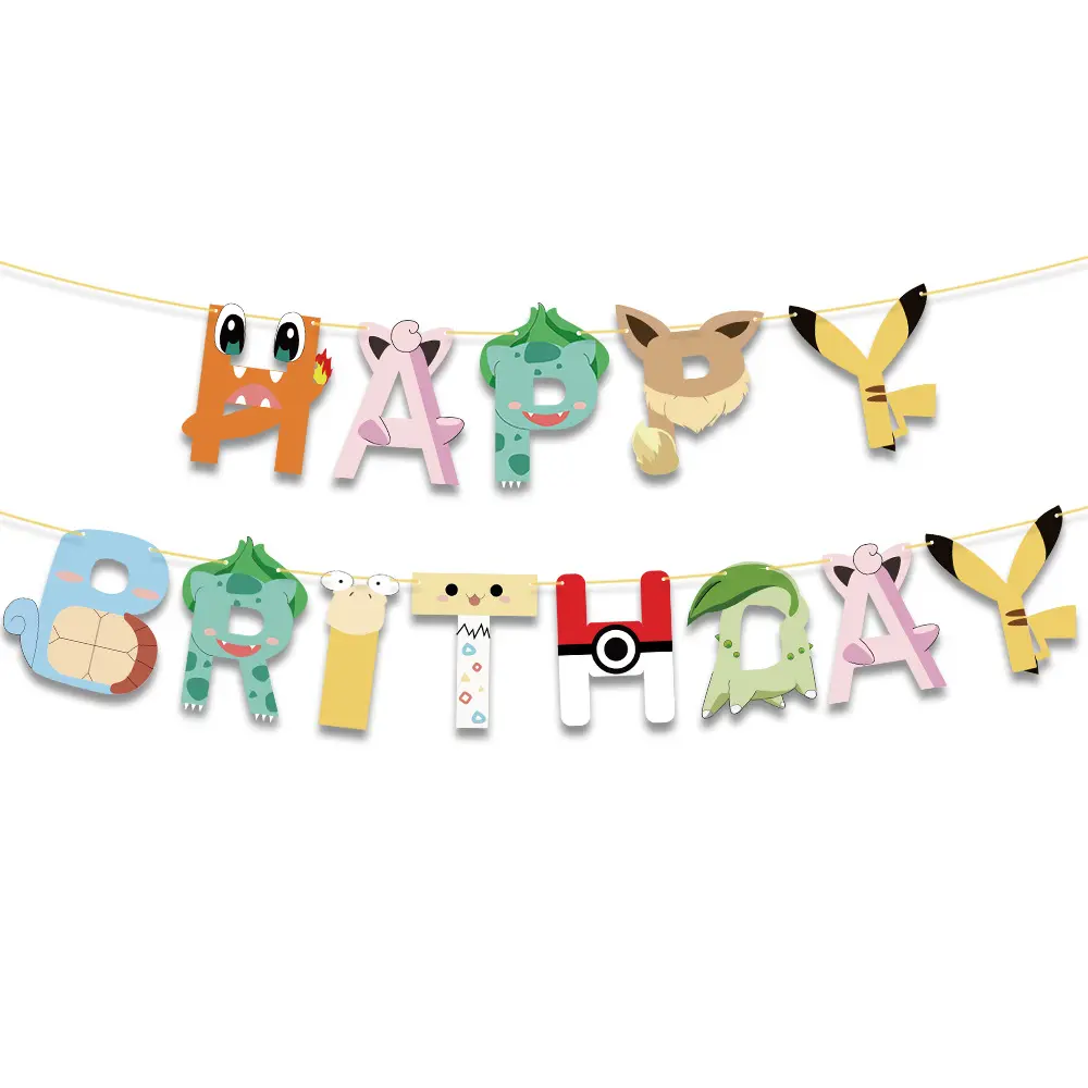 PARTYCOOL-tema de Anime para decoración de fiesta de cumpleaños de niños, cartel de feliz cumpleaños, suministros de cumpleaños para niños