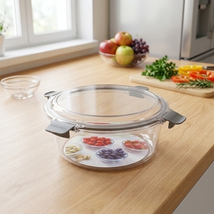 Transparante PET voedselbewaarbakjes set, ronde, afsluitbare lunchbox, vriezer, keuken, snack <span class=keywords><strong>organizer</strong></span> - Product Image 5