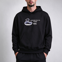 Sweat-shirt à capuche pour homme noir avec motif canard, lettrage sur la poitrine, poche kangourou, cordon de serrage, style streetwear, OEM ODM Vente en gros
