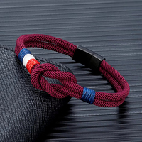 Bracelet en corde de nylon multicolore, acier inoxydable, carré, tissé à la main, double couche, design drapeau français, bijoux pour couple