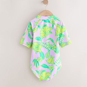 Nuevo traje de baño de una pieza para niñas, con estampado playero a la moda, cremallera, manga corta, personalizado, transpirable, de nailon. - Product Image 4