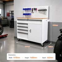 Armoire à outils mobile en acier à 5 tiroirs avec plan de travail en bois massif, taille personnalisable OEM/ODM, revêtement antirouille, capacité de charge de 300 kg pour