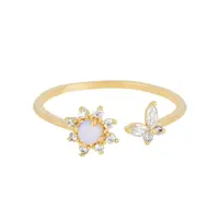 แหวนผีเสื้อ18พันทองจริงชุบสีเก็บดอกไม้เงินปรับแหวนเพทายเครื่องประดับผู้หญิง