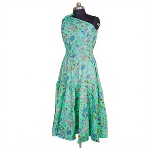 Pure Cotton Indian Floral Hand Block Printed Floor-Length Off-the-Shoulder Bodycon Casual Summer Dress Women Breathable Sweet - Product Image 3