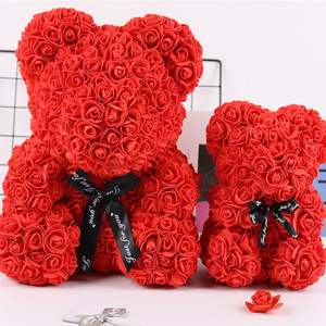 Orsacchiotto di Rose Artificiali Fatto a Mano per San Valentino, Festa della Mamma, Anniversario Romantico, Regalo di Nozze, Decorazione - Product Image 1