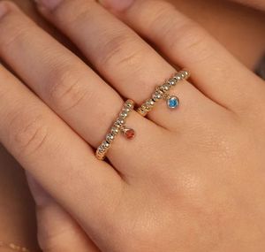 Personalised 14K Gold Filled <strong>Beaded</strong> Ring Trendy Elasticity Birthstones Zircon Charm Friendship Ring Gift - Product Image 4