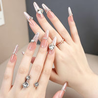 Ongles artificiels personnalisés en gros, avec paillettes et strass, en acrylique de luxe à coller, pour les ongles de Noël