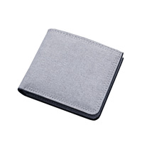 Dompet Kanvas Pendek Pria Dompet Koin Beritsleting Gaya Denim Desain Baru Tanpa Merek Ultra Tipis PU Ringan