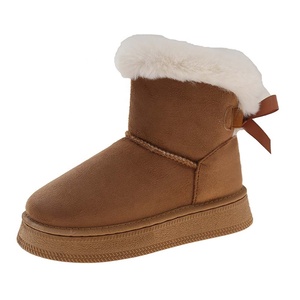 Ladies Velvet Thick Soled Snow Boots 2025 Winter New Style Bow Warm Large Women's Shoes - Product Image 1