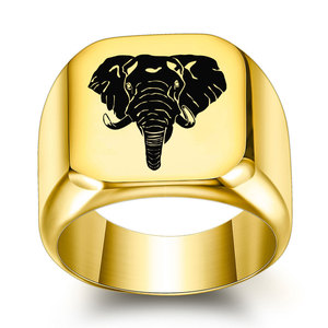 Elephant Laser Engraved Stainless Steel <b>Ring</b> 18mm Square Men's Fashion Jewelry Gift - Product Image 1