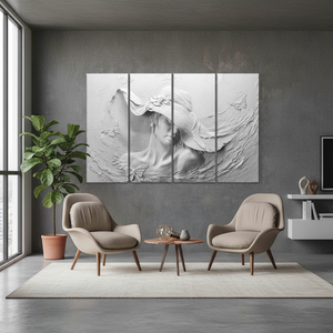 Conjunto de 4 paneles de lienzo impresos Art Deco, elegante retrato de mujer en 3D, arte moderno para colgar en la pared - Product Image 3