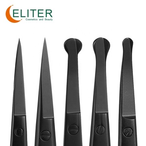 Tijeras para el pelo de la nariz negras de acero inoxidable con hoja recta curva Eliter, tijeras de manicura, corte de uñas para cutículas negras - Product Image 2