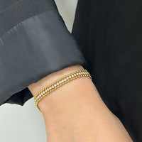 Nouveau Bracelet en Zircon incrusté de chaîne de Tennis multicouche à la mode Bracelet en Zircon en perles en couches faites à la main en acier inoxydable plaqué or 18 carats