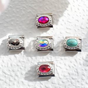 Italian Module DIY Elastic Bracelet Stainless Steel with Inlaid Gem Fashion Jewelry <b>Charms</b> for Customizing Your Own <b>Bangles</b> - Product Image 1