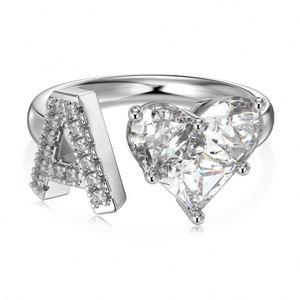 Dylam <b>Adjustable</b> a Initial <b>Ring</b> for Women 925 Sterling <b>Silver</b> Letters Love Heart Shape 5A Cubic Zirconia A-Z 26 Alphabet <b>Rings</b> - Product Image 1