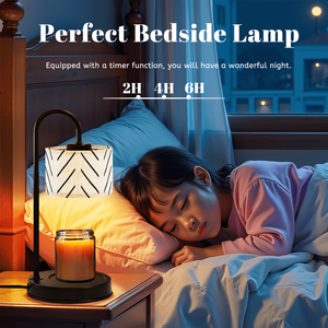 Lampe chauffe-bougie à intensité variable avec 4 ampoules, abat-jour en lin à motif chevrons pour bougies parfumées, décoration intérieure, personnalisable, en stock, MOQ 1 - Product Image 6