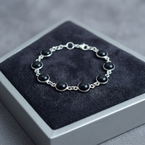 Bracelet à maillons en argent sterling 925 avec pierre précieuse onyx noir, plaqué or, charmes, bracelets unisexes, tendance, bijoux de mariage ou de cadeau - Product Image 3