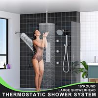 HOMEDEC Ensemble de douche pluie 16 pouces avec double pommeau mural 6 pouces, vanne 5 voies, douchette à main 2 fonctions et jets latéraux, nickel brossé