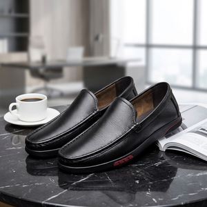 2026 Men Leather Shoes Slip‑On Design Stitched <b>Edge</b> Detail Non‑Slip Wear‑Resistant <b>Rubber</b> Sole Business Casual Moccasins for Men - Product Image 1