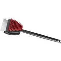 Brosse de nettoyage double face en nylon avec lame grattoir 430 et tampon à récurer, manche en PP pour barbecue et cuisine