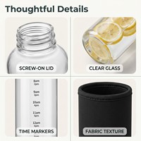 Bouteille d'eau en verre anti-fuite, bouteille d'eau de voyage, bouteille d'eau en verre personnalisée avec manchon en silicone et couvercle en verre