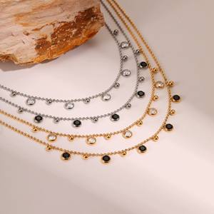 多层锁骨链防水不锈钢项链配透明锆石银简约分层首饰系列 - Product Image 3