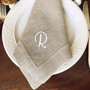 Embroidered Cotton <strong>Linen</strong> Scalloped Edge <strong>Linen</strong> Napkin Monogram Wedding Embroidery 100% <strong>Linen</strong> Napkin <strong>Placemat</strong> - Product Image 2