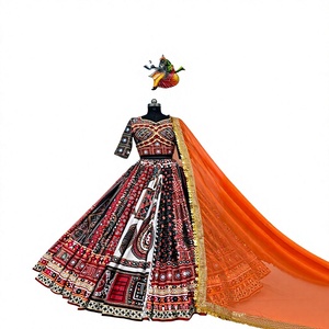 Lehenga Choli indien traditionnel en faux georgette imprimé numériquement, longueur ras du sol, coupe classique, séchage rapide, protection solaire, pour femme - Product Image 1