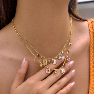 Colar de Zirconia Colorido com Placa de Ouro 18K da J&D <span class=keywords><strong>Jewelry</strong></span>, Colar Charmoso à Prova d'Água em Aço Inoxidável para Mulheres - Product Image 2