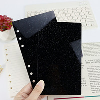 Carnet de notes A6 en acrylique à paillettes en plastique dur, feuille de reliure à 6 anneaux, diviseurs de cahier en plastique transparent, couverture de reliure budgétaire