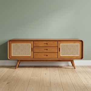 Arthamas Midcentury Modern Durable Wood Living Room Chair Rattan Panels Three Drawers Eco-Friendly Minimalist Design for Hotel - Product Image 2