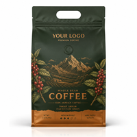 Sachet de café imprimé sur mesure avec valve de dégazage, fermeture éclair et fermeture quadruple pour l'emballage de café en grains entiers