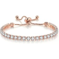 Bracelet tennis Eycoer BA-095 en laiton plaqué or 4 mm, chaîne ajustable en zircon, design géométrique simple à tirer, pour femme, idéal pour les soirées
