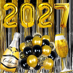 Grande Set Decorativo per <span class=keywords><strong>Capodanno</strong></span> 2027, Luci al Neon, Striscione Happy New Year, Palloncini in Foil <span class=keywords><strong>a</strong></span> Stella 4D Arcobaleno, Oro e Nero per Feste Disco - Product Image 3