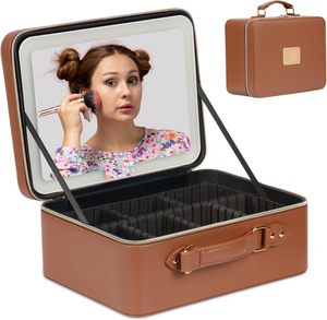 Sac à main professionnel doux et mignon pour pinceaux de maquillage, étui cosmétique avec miroir LED intégré, étui cosmétique étanche - Product Image 1