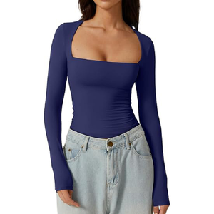 <span class=keywords><strong>Camiseta</strong></span> de <span class=keywords><strong>manga</strong></span> <span class=keywords><strong>larga</strong></span> a la moda para mujer, <span class=keywords><strong>camiseta</strong></span> básica de 6 colores con cuello cuadrado y corte ajustado, informal, para oficina, uso diario, fiesta, combina con todo - Product Image 3