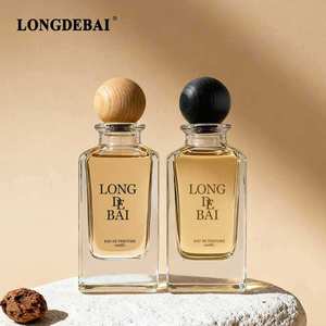 Rectangular Thick Clear Glass Perfume <b>Bottle</b> 30Ml 50Ml 100Ml Slim Neck Empty Perfume <b>Bottle</b> with Black Wooden Ball Cap - Product Image 1