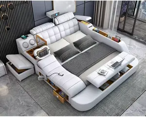 Multifunctioneel Smart Bed Slaapmassage Bed Kingsize Modern Lederen Textiel Tatami Slaapkamer Met Opbergkluis