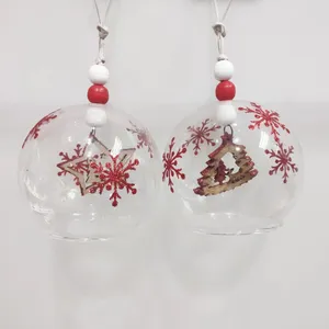 Custom pattern hand blown clear glass hanging handicraft wind-bell decoration balls Christmas tree ornament