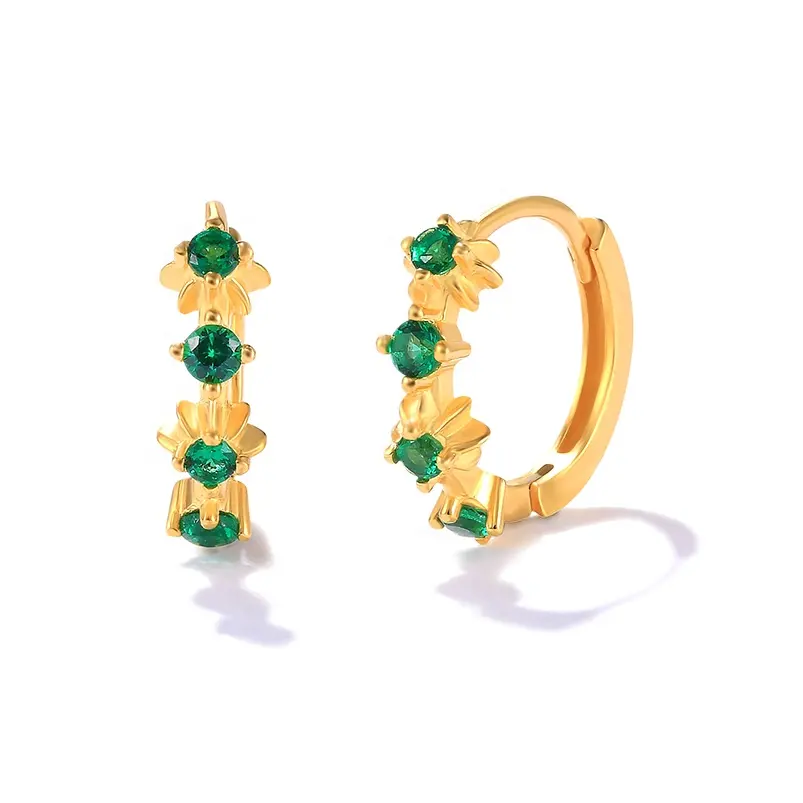 Mücevher 925 ayar gümüş 18k altın kaplama zarif takı minimalist geometrik cobra yeşil zirkon hoop küpe