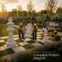 YOUFINE Grande Sculpture d'échecs en marbre, figurines géantes Roi, Chevalier, Évêque, ensemble classique pour l'art de la villa, du jardin, de la pelouse et du parc